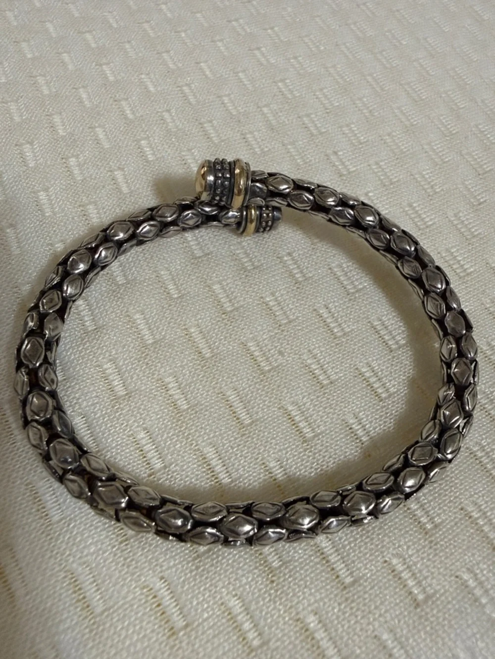 18K 925 STERLING SILVER ROPE TEXTURE CABLE FLEXIBLE CUFF BRACELET